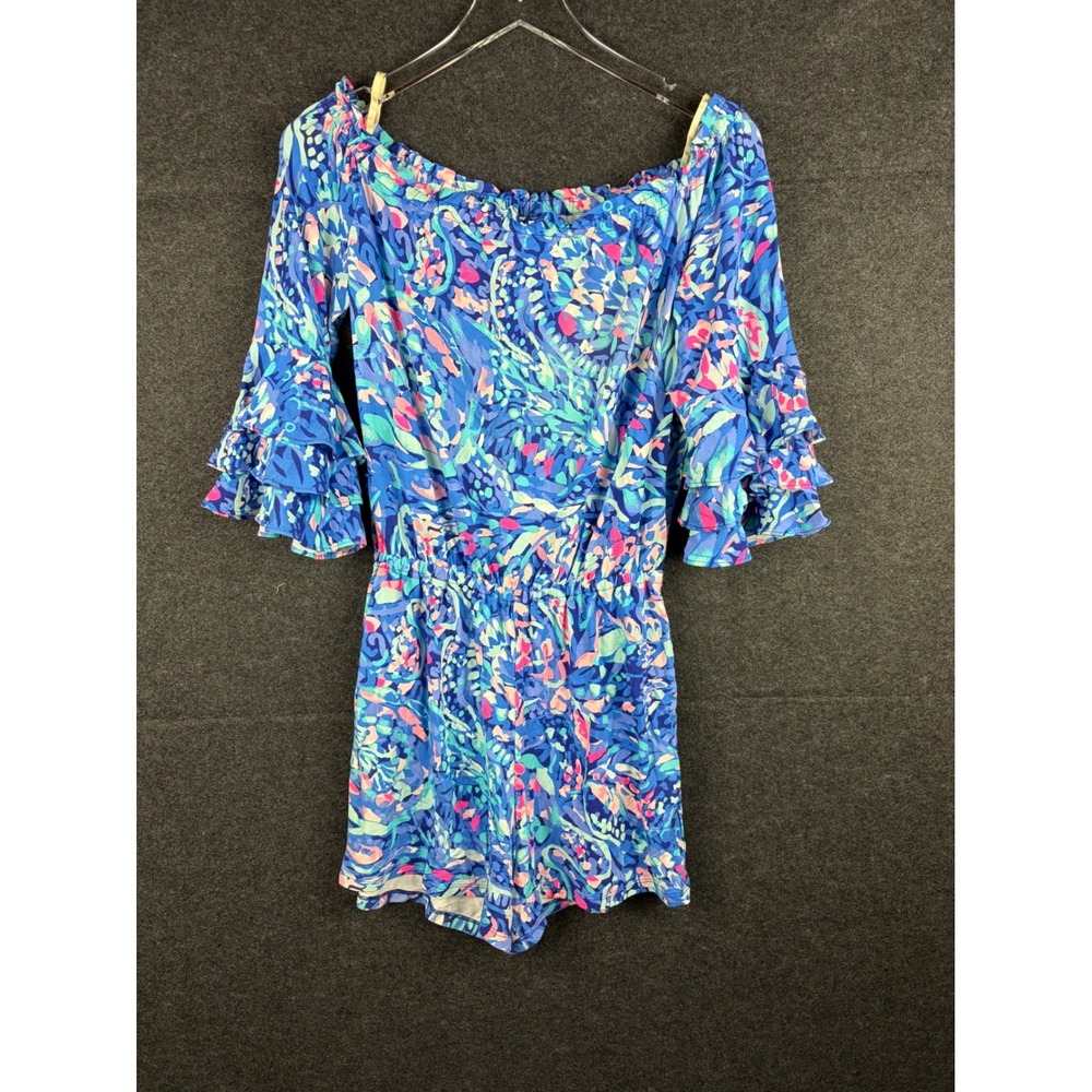 Lilly Pulitzer Calla Romper Royal Purple Party Wave Ruffle Womens S NWT $138